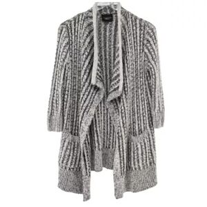 Thakoon (Size S) Black & Gray Front Open Drape Pocket Knit Sweater Cardigan